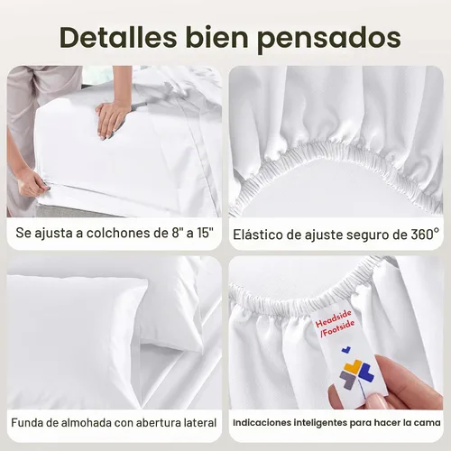 Vista 4 de California Design Den - Juego de sábanas tamaño individual, 100 % algodón, 500 hilos, satén, con bolsillo profundo y sábana ajustada elástica