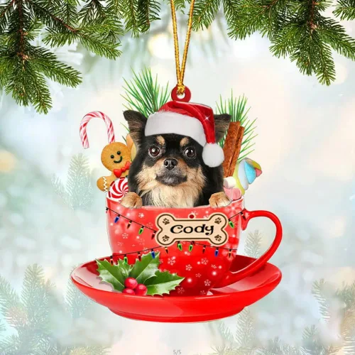 Vista 32 de NAZENTI Adorno personalizado de Alaskan Malamute en taza roja, adorno de Navidad personalizado para perros amantes de las mascotas, colgante