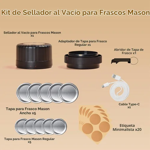 Vista 6 de HTPOW Sellador al vacío eléctrico para frascos Mason – Kit automático de sellado al vacío para frascos Mason, Sellador al vacío para todos