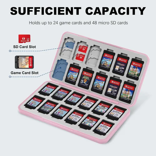 Vista 2 de FYY Nintendo Switch Game Case - Nintendo Switch Game Holder for Nintendo Switch Cartridge Case with 24 Game Card Slots & 48 Micro SD Card Slots
