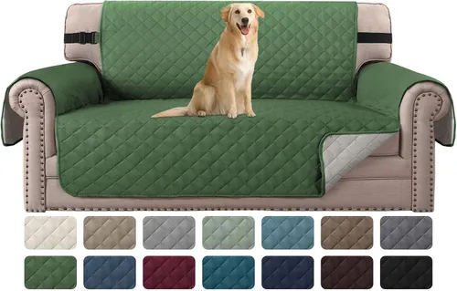 Vista 45 de H.VERSAILTEX Funda de sofá resistente al agua para sofá de 3 cojines, reversible, protector de muebles acolchado con correa elástica, funda de sofá