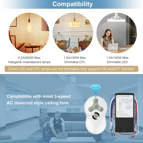 Vista 3 de Kit de control remoto universal para ventilador de techo regulable Repuesto para Hunter Hampton Bay Harbor Breeze, compatible con Hunter 99122