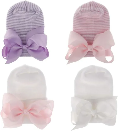 Vista 2 de Gorro de hospital para recién nacidos, gorro con lazo suave y lindo nudo para bebé, 0-3 Months