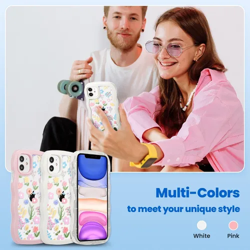 Vista 8 de ZCDAYE Funda compatible con iPhone 11, diseño floral estético, bonita funda rizada y ondulada para mujeres y niñas, funda de TPU suave a prueba