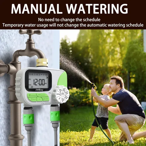 Vista 4 de Temporizador de agua para manguera de jardín de 2 zonas, temporizadores automáticos de manguera de grifo y sistema de riego para invernadero