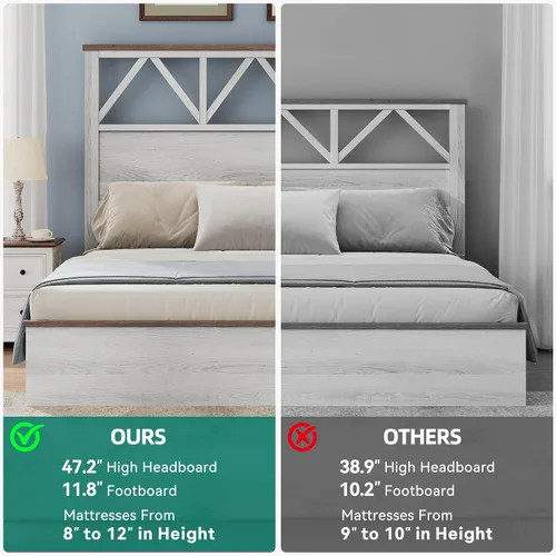 Vista 4 de YITAHOME Marco de cama tamaño completo con cabecera de 47.2'', plataforma de marco de cama de madera rústica con listones, resistente y silencioso