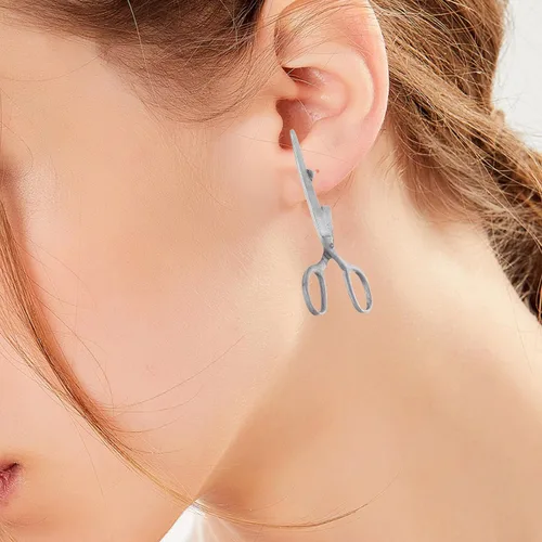 Vista 5 de Estilo vintage Tijeras Stud Pendientes para las mujeres Funky Gothic Shears Pendientes de diseño único Joyería Creativa Regalo Dorado/Plata