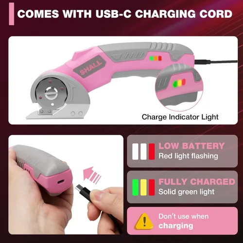Vista 5 de SHALL Tijeras eléctricas inalámbricas de 4 V, cortador de cartón recargable, cortador de caja eléctrico giratorio con bloqueo de seguridad, luz LED