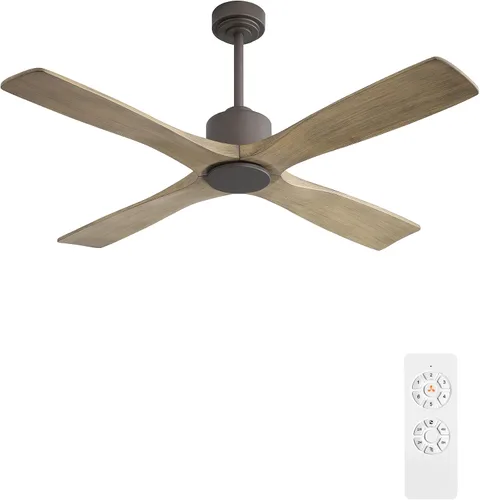 Vista 11 de WINGBO - Ventilador de techo DC de 48" sin luces, 4 aspas de madera maciza talladas, motor DC reversible silencioso de 6 velocidades, ventilador
