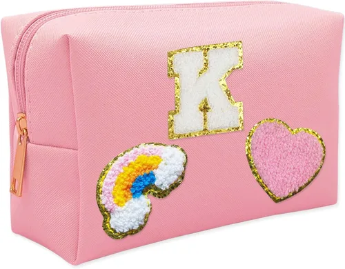 Vista 10 de Bolsa de Maquillaje Preppy, Estuche de Lápices de Cuero PU Premium Impermeable Bolsa de Cosméticos con Sonrisa Corazón Arcoíris Bonita Bolsa