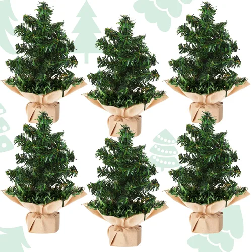 Vista 8 de Yinder 2 piezas de mini árbol de Navidad de mesa de 7.87 pulgadas, árbol de Navidad artificial en miniatura de pino con base de lino