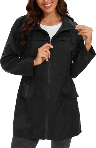 Vista 3 de Century Star Chaquetas de lluvia plegables impermeables para mujer con capucha, chaqueta cortavientos ligera