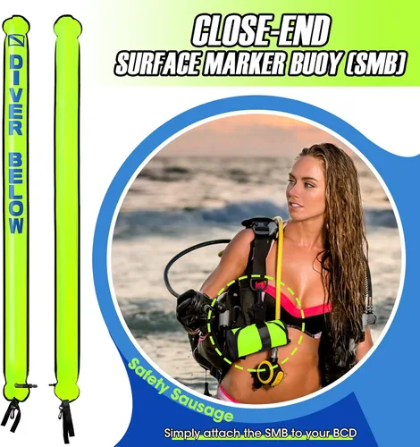 Vista 2 de Juego de boya marcador de superficie, tubo de señal inflable de alta visibilidad de 6 pies con tubo de señal de fondo cerrado con carrete de dedo
