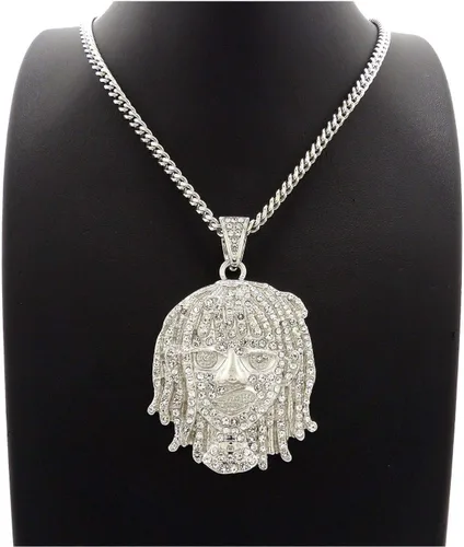 Vista 2 de Colgante de hip hop con diseño de retrato de lil para hombre y collar de cadena cubana de 24 pulgadas, Metal, Circonia cúbica