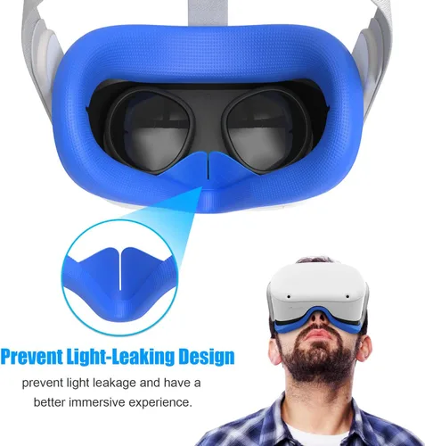 Vista 2 de AMVR - Funda facial para Quest 2, máscara facial de silicona a prueba de sudor y cojín facial para auriculares Quest 2 VR, lavable, ligera