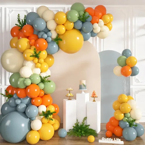 Vista 25 de Ouddy Life - Kit de guirnalda de arco de globos azul polvoriento, 152 piezas, diferentes tamaños Azul y blanco