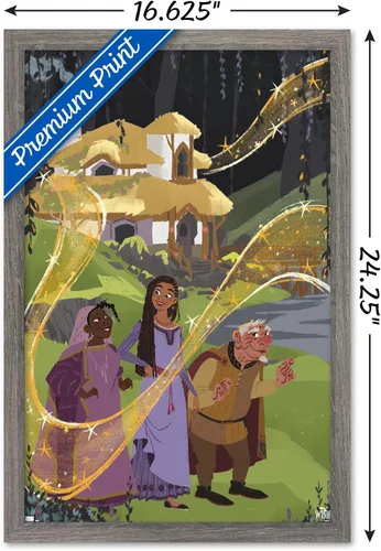 Vista 3 de Trends International Disney Wish - Póster de collage 1 (familiar), 14.72 x 22.37 pulgadas, versión enmarcada de madera de granero