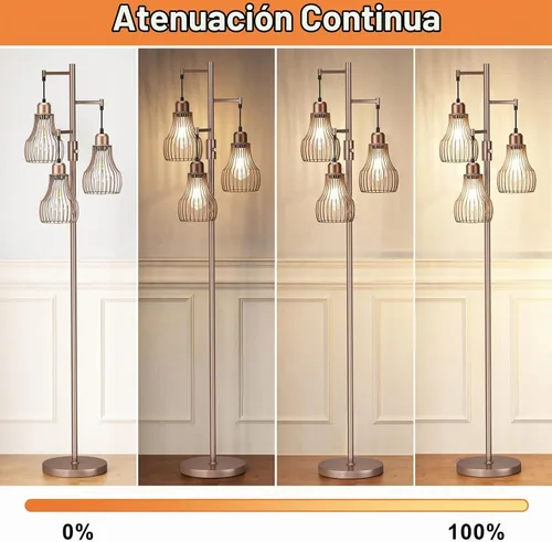 Vista 5 de Ziisee Lámparas de pie regulables para sala de estar, lámparas altas de pie industriales con forma de árbol con 3 elegantes pantallas de jaula