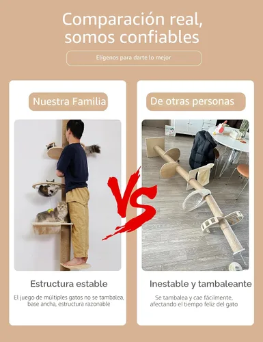 Vista 5 de Árbol para gatos del piso al techo con poste rascador de cuerda de sisal natural, altura ajustable (55-119 pulgadas), árbol de actividades