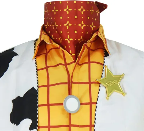Vista 4 de Woody - Camisa de disfraz de vaquera Jessie para hombre, camisa casual de trabajo a cuadros con botones y manga larga