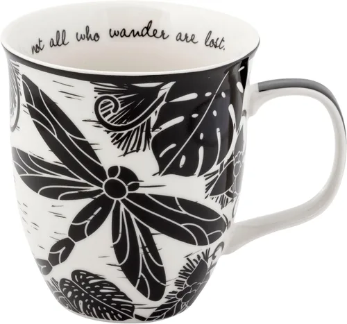 Vista 5 de Karma Taza bohemia de 16 onzas con diseño de mariposa y libélula en blanco y negro, bonita taza de café y té, cerámica, 16 onzas, redonda