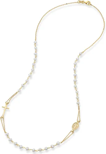 Vista 2 de Miabella 18K Gold Over 925 Sterling Silver Handmade Italian White Freshwater Pearl Ball Beaded Sideways Rosary Cross Necklace for Women, Made in