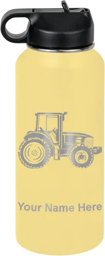 Vista 62 de LaserGram Botella de agua personalizada, tractor agrícola, acero inoxidable de doble pared aislada al vacío con popote superior, regalo grabado