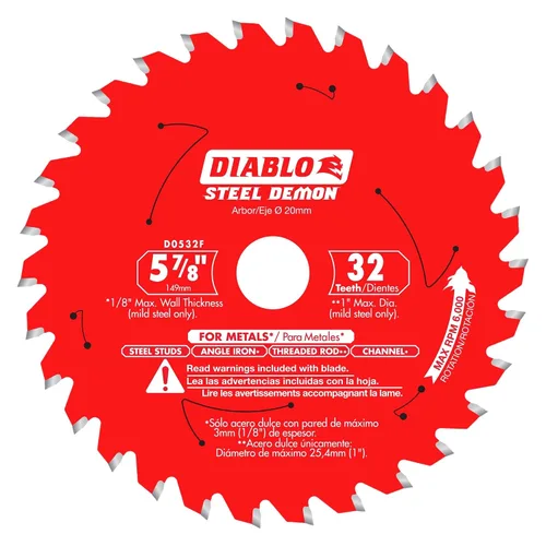 Vista 4 de Diablo Hoja de sierra Demon de acero para metal mediano – 5-1/2 pulgadas de diámetro, 30 dientes TCG, eje de 20 mm, corte de .059 pulgadas, ángulo