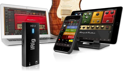 Vista 5 de IK Multimedia iRig HD 2 interfaz de audio de guitarra para iPhone, iPad, Mac, iOS y PC con cables USB-C, Lightning y USB y grabación de música de 24