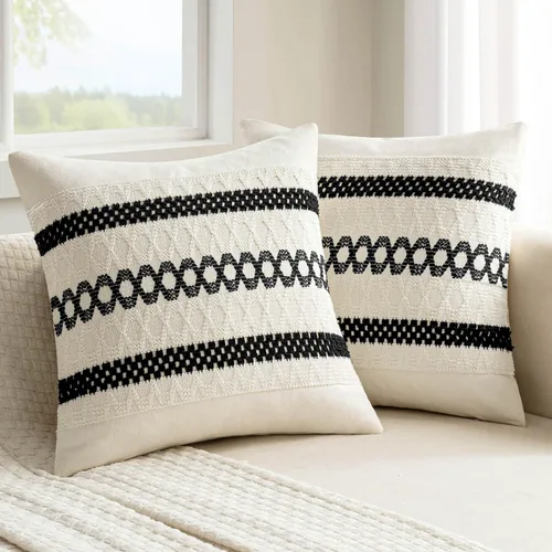Vista 15 de MIULEE Fundas de almohada lumbares decorativas bohemias, cojín de algodón retro, tejido rustico de macramé para el hogar para cama, sofá, silla, Azul