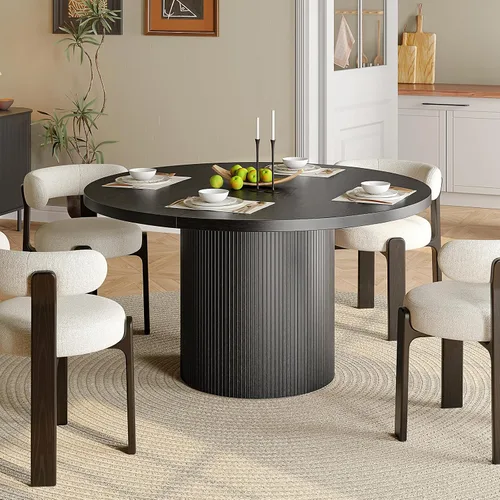 Vista 8 de ONBRILL Mesa de comedor redonda de 47 pulgadas para 4-6, color negro Mesa de cocina circular con base acanalada, mesas modernas de granja