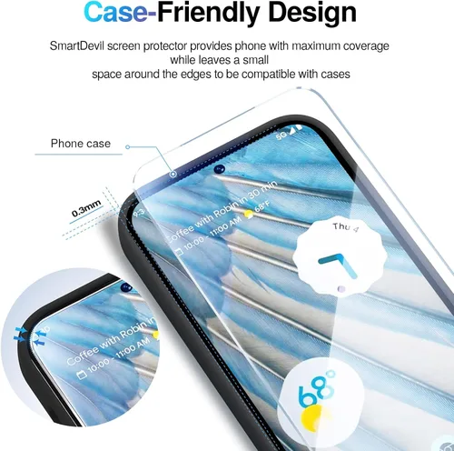 Vista 6 de SMARTDEVIL [Paquete de 3+3] Protector de pantalla para Google Pixel 7A con protector de lente de cámara, compatible con lector de huellas