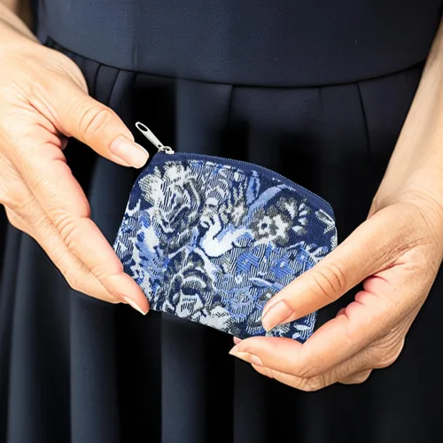 Vista 3 de Bolsa de rosario católico – Bolsa de rosario de brocado, tarjeta de oración del Señor Pequeña bolsa de rosario con cremallera para cuentas