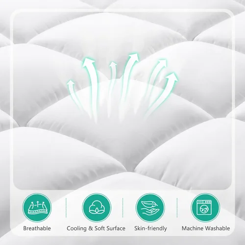 Vista 2 de Cubrecolchón de espuma viscoelástica de doble capa de 4 pulgadas, tamaño súper Queen, espuma viscoelástica de gel refrescante de 2 pulgadas y funda