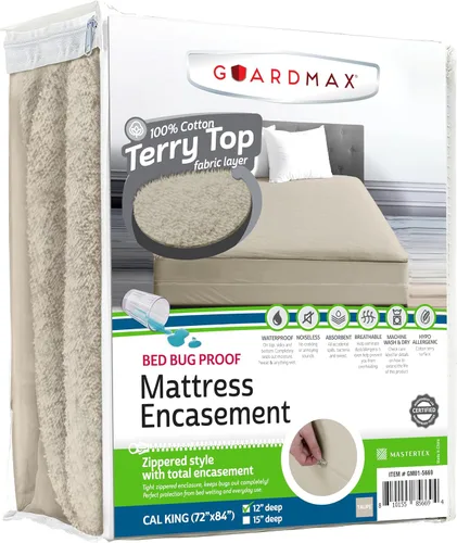 Vista 12 de Guardmax Funda de colchón individual con cremallera, protector de colchón 100% impermeable, suave y absorbente de algodón de rizo superior