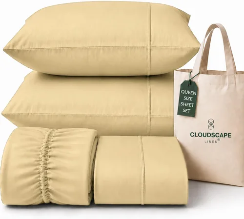 Vista 24 de CLOUDSCAPE LINEN 400TC 100% Egyptian Cotton Luxury Twin Bed Sheets - White