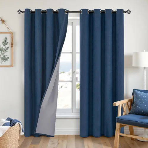 Vista 24 de YoungsTex - Cortinas opacas de lino para dormitorio, oscurecimiento de la habitación, cortinas con textura de lino, paneles con aislamiento térmico