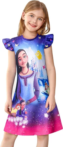 Vista 2 de Girls Dress Gown Short Ruffles Sleeve Costume Round Neck Dress Up for 3-12 Years Kids