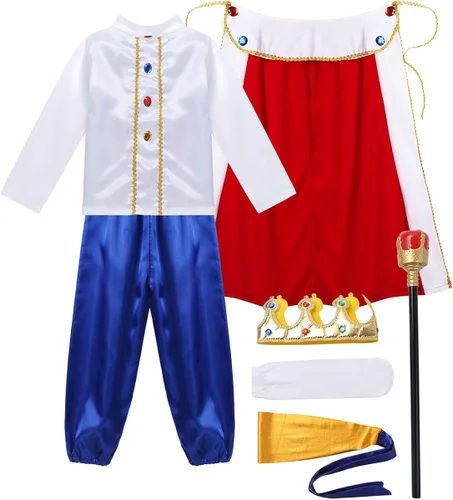 Vista 3 de winying Disfraz de Príncipe y Rey para niños con pantalones de cinturón y corona conjunto de calcetines