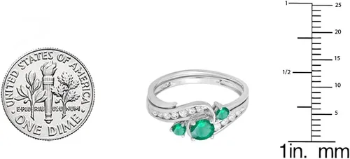 Vista 2 de Dazzlingrock Collection - Juego de anillos de compromiso para novia, oro blanco y esmeralda de 10 quilates