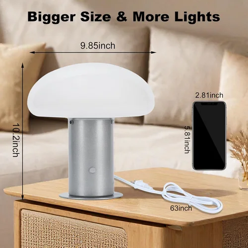 Vista 5 de Lámpara de hongo, lámpara de mesa retro con interruptor de control táctil, lámpara de mesita de noche regulable de 3 vías para dormitorio y sala