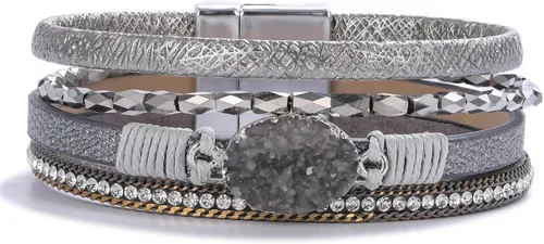 Vista 109 de FANCY SHINY - Pulsera de cuero estilo bohemio, pulsera de cuentas de cristal con cierre magnético, regalos de joyería para mujer