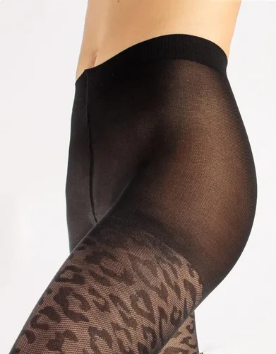 Vista 3 de CALZITALY Mallas opacas con estampado de leopardo Negro SM, LXL 50 DEN Made in Italy