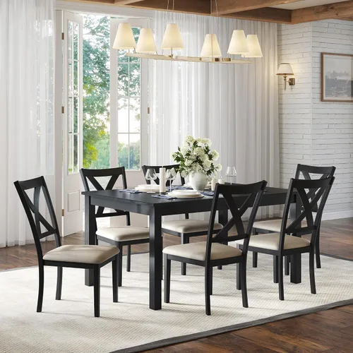 Vista 17 de AMERLIFE Mesa de comedor de granja de 79 pulgadas para 6 a 8, mesa de comedor rectangular grande de madera maciza con patas cónicas romanas, mesa