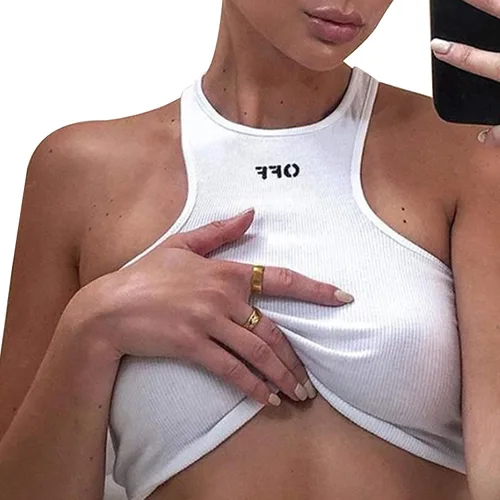 Vista 4 de Camiseta sin mangas acanalada con espalda cruzada y cuello halter para mujer