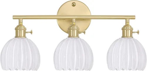 Vista 163 de Shenmoyl Lámparas de baño, lámpara de pared de 2 luces para tocador sobre espejo con pantalla de vidrio tulipán blanco para dormitorio, sala