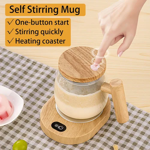 Vista 4 de Taza Autoagitante, Taza de Café Autoagitante de 400ML, Taza de Mezcla Eléctrica de Alta Calidad de Vidrio Borosilicato, Taza de Café con Soporte