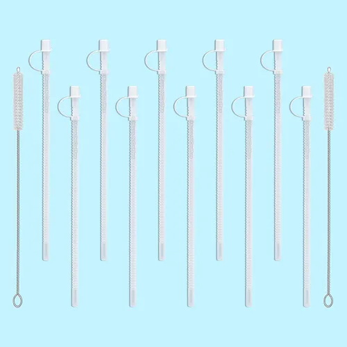 Vista 2 de Pajitas flexibles de 11 pulgadas para tazas jumbo (10) con 2 cepillos de limpieza para popotes