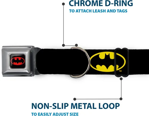 Vista 5 de Buckle-Down Cinturón De Seguridad Hebilla Perro Collar - Batman Shield Negro/Amarillo, Amarillo