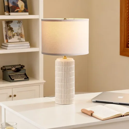 Vista 7 de Juego de 2 lámparas de mesa modernas de cerámica, lámpara de noche para decoración de dormitorio, lámpara de mesita de noche con 3 temperaturas